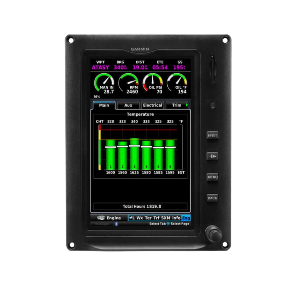 G3X Touch™ for Certificated Aircraft 7" Portrait Display with 6 Cylinder EIS