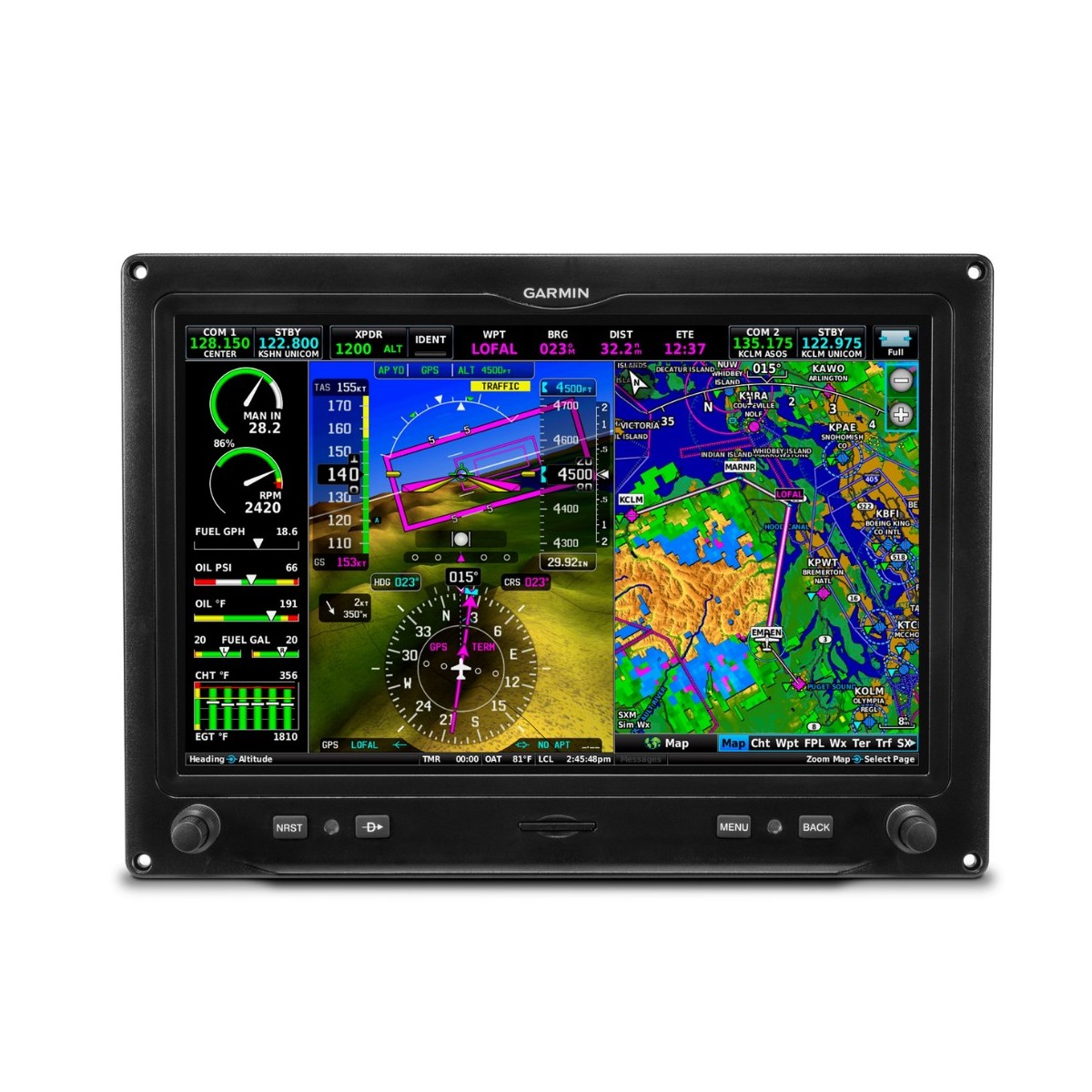 G3X Touch™ for Certificated Aircraft 10.6" Landscape Display with 4 Cylinder EIS